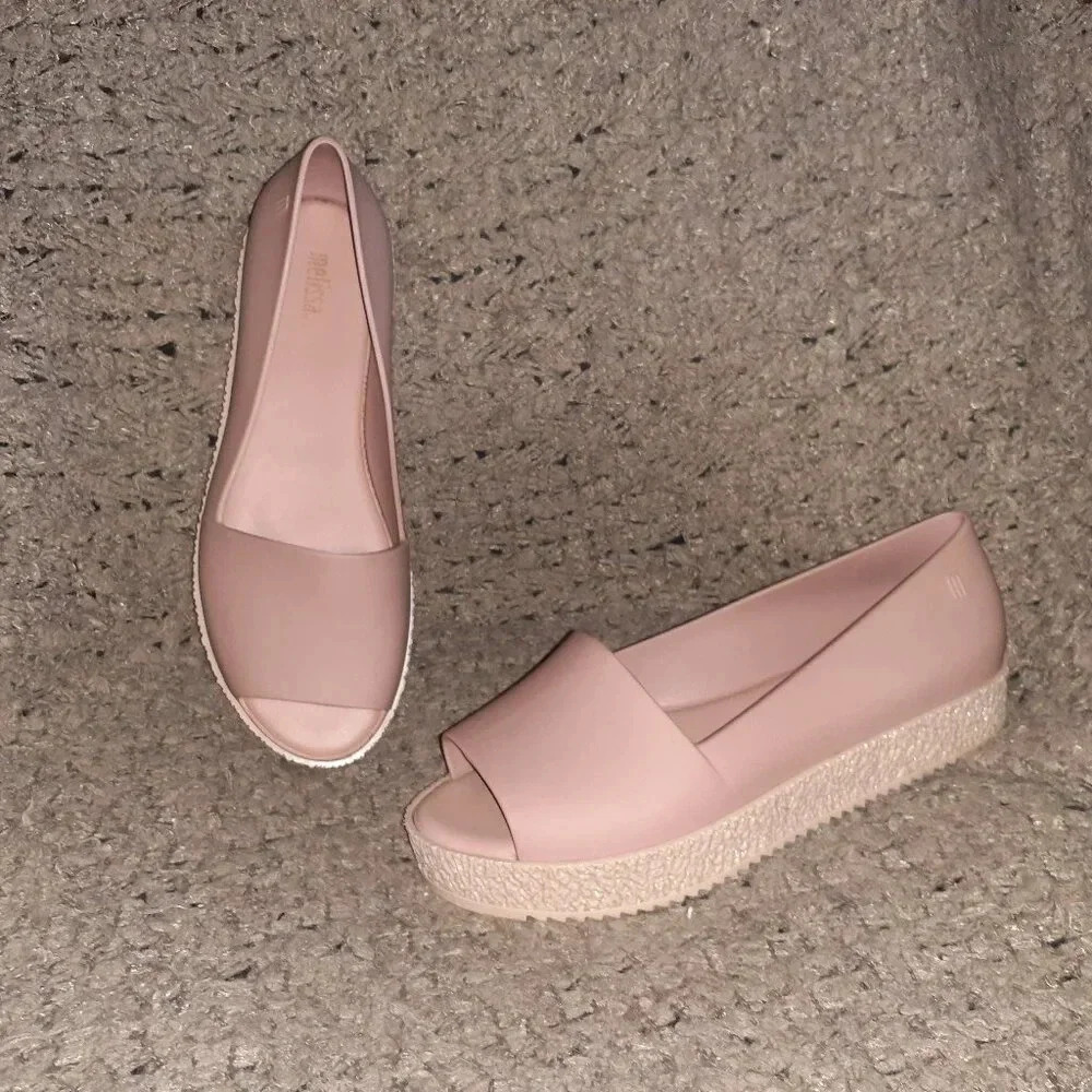 MELISSA-Puzzle Platform Sandals-Dusty Pink-Open Toe Slip On-Sz 6-Excellent